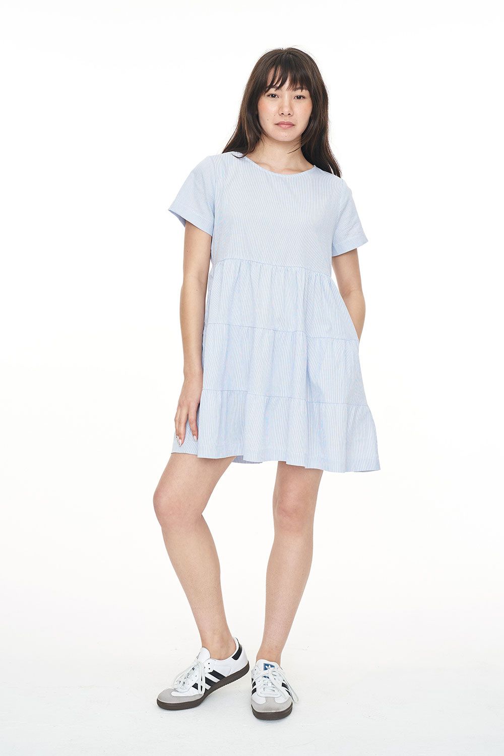 HUFFER CRUISE MILLY DRESS - BLUE HAZE/CHALK - THE VOGUE STORE