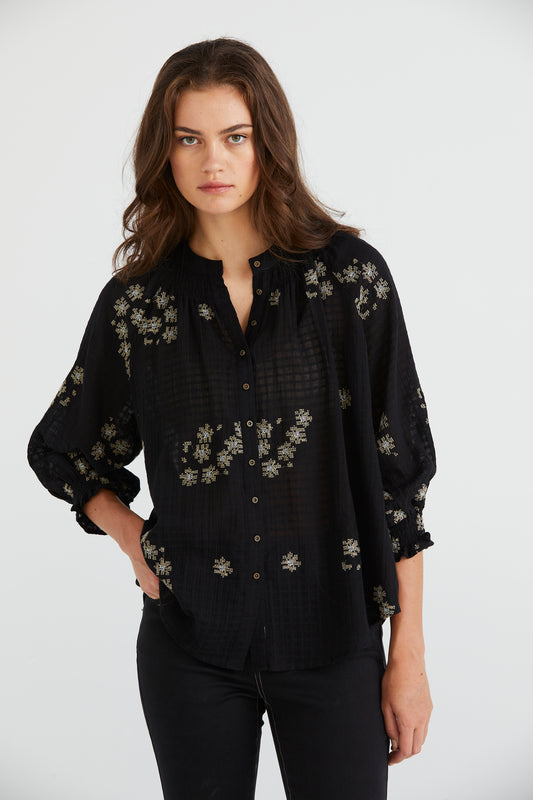 LANIA FLORA SHIRT - BLACK - THE VOGUE STORE