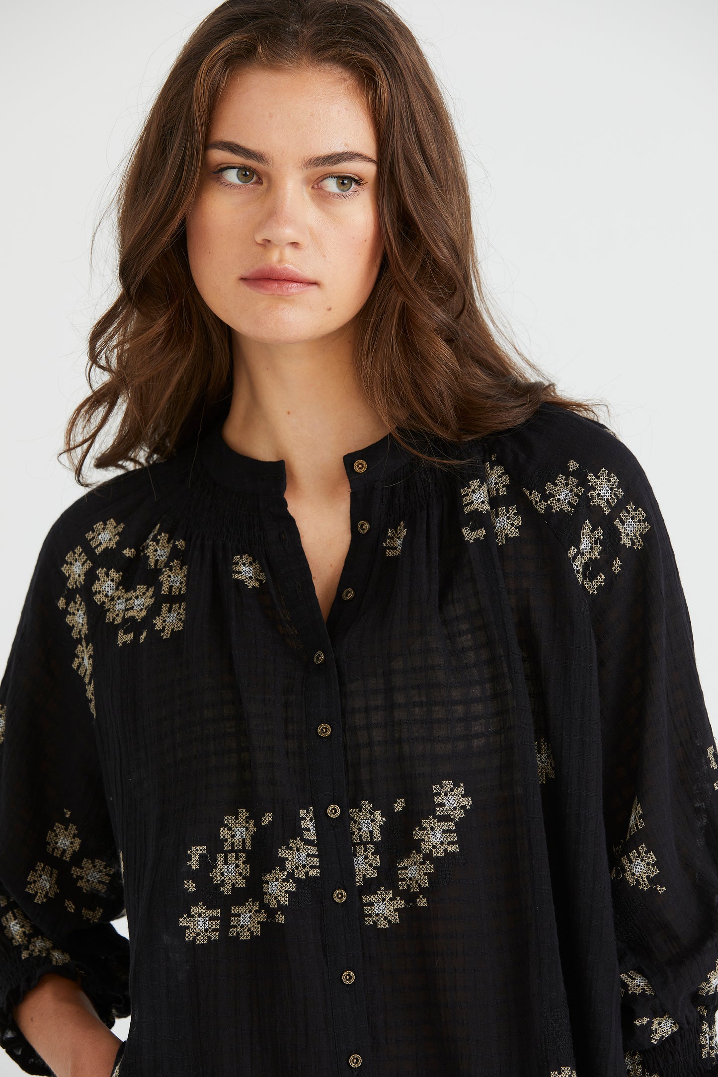 LANIA FLORA SHIRT - BLACK - THE VOGUE STORE