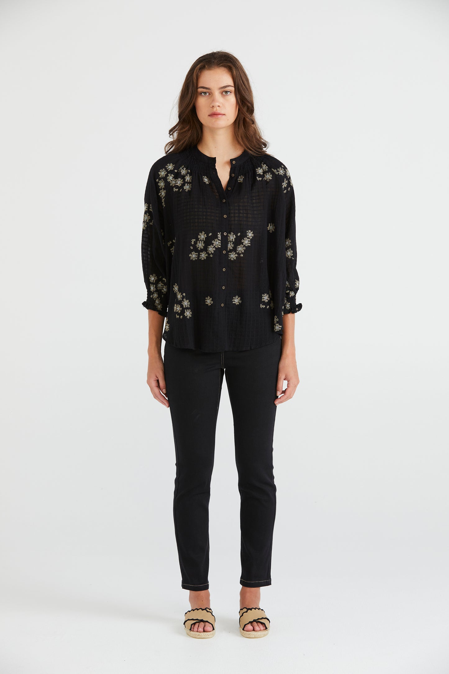 LANIA FLORA SHIRT - BLACK - THE VOGUE STORE