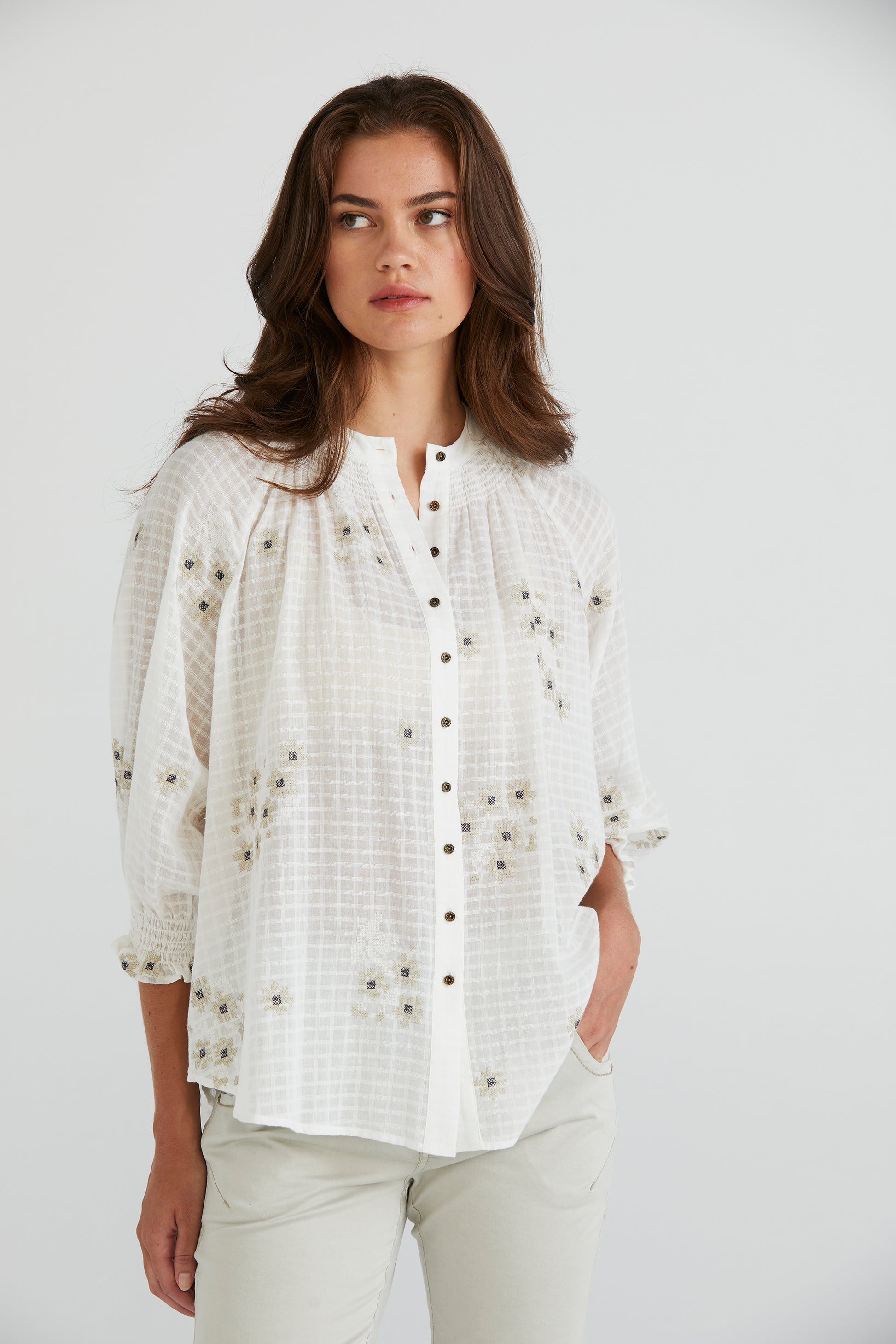 LANIA FLORA SHIRT - WHITE - THE VOGUE STORE