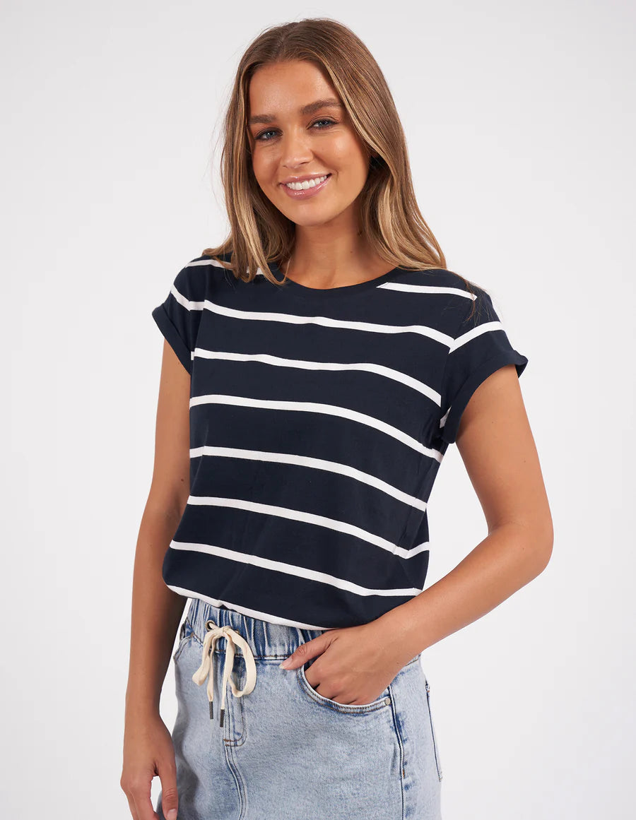 FOXWOOD MANLY STRIPE TEE - NAVY WHITE STRIPE - THE VOGUE STORE