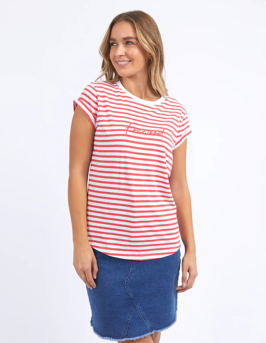 FOXWOOD SIGNATURE STRIPE TEE - CAYENNE & WHITE STRIPE - THE VOGUE STORE