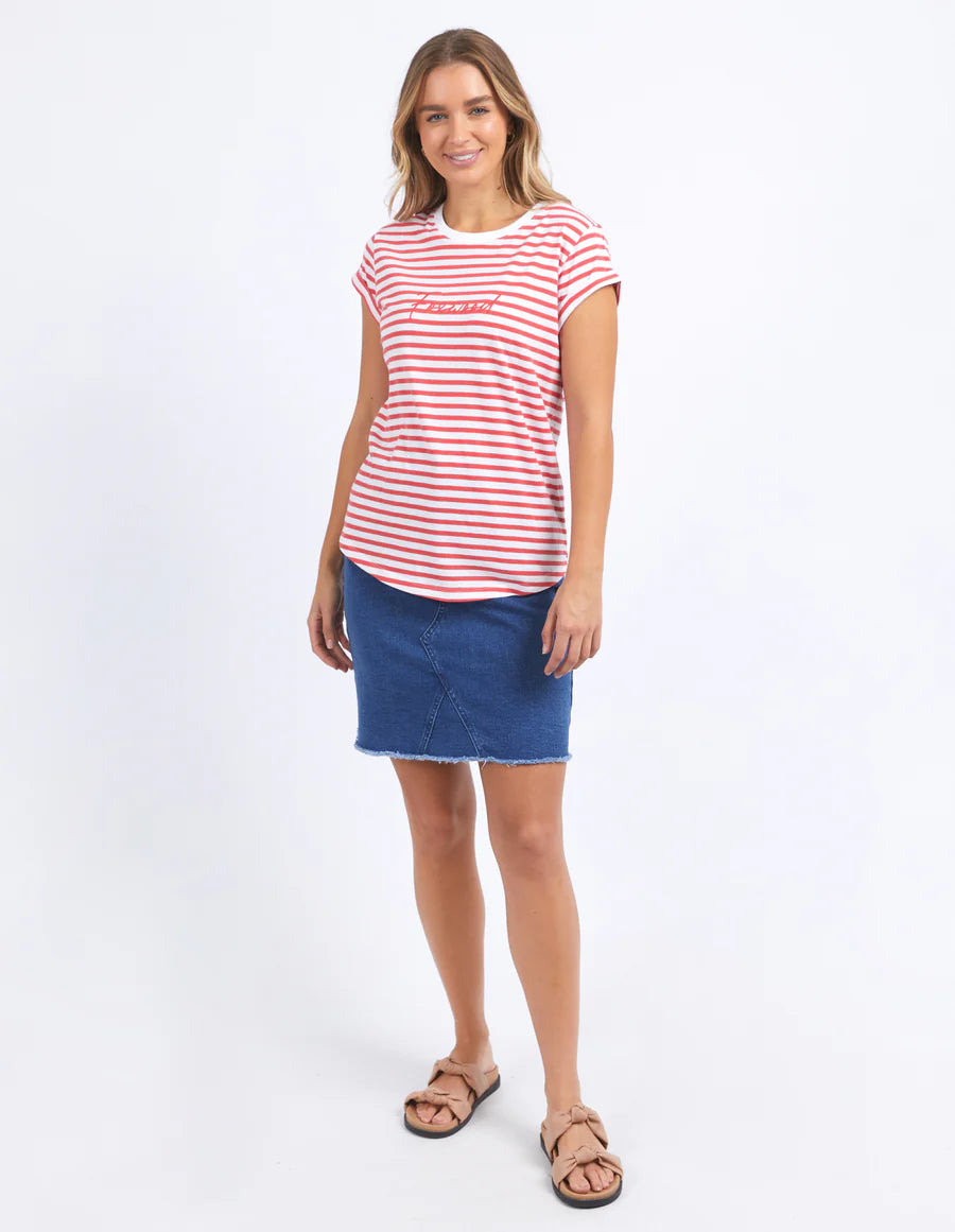 FOXWOOD SIGNATURE STRIPE TEE - CAYENNE & WHITE STRIPE - THE VOGUE STORE