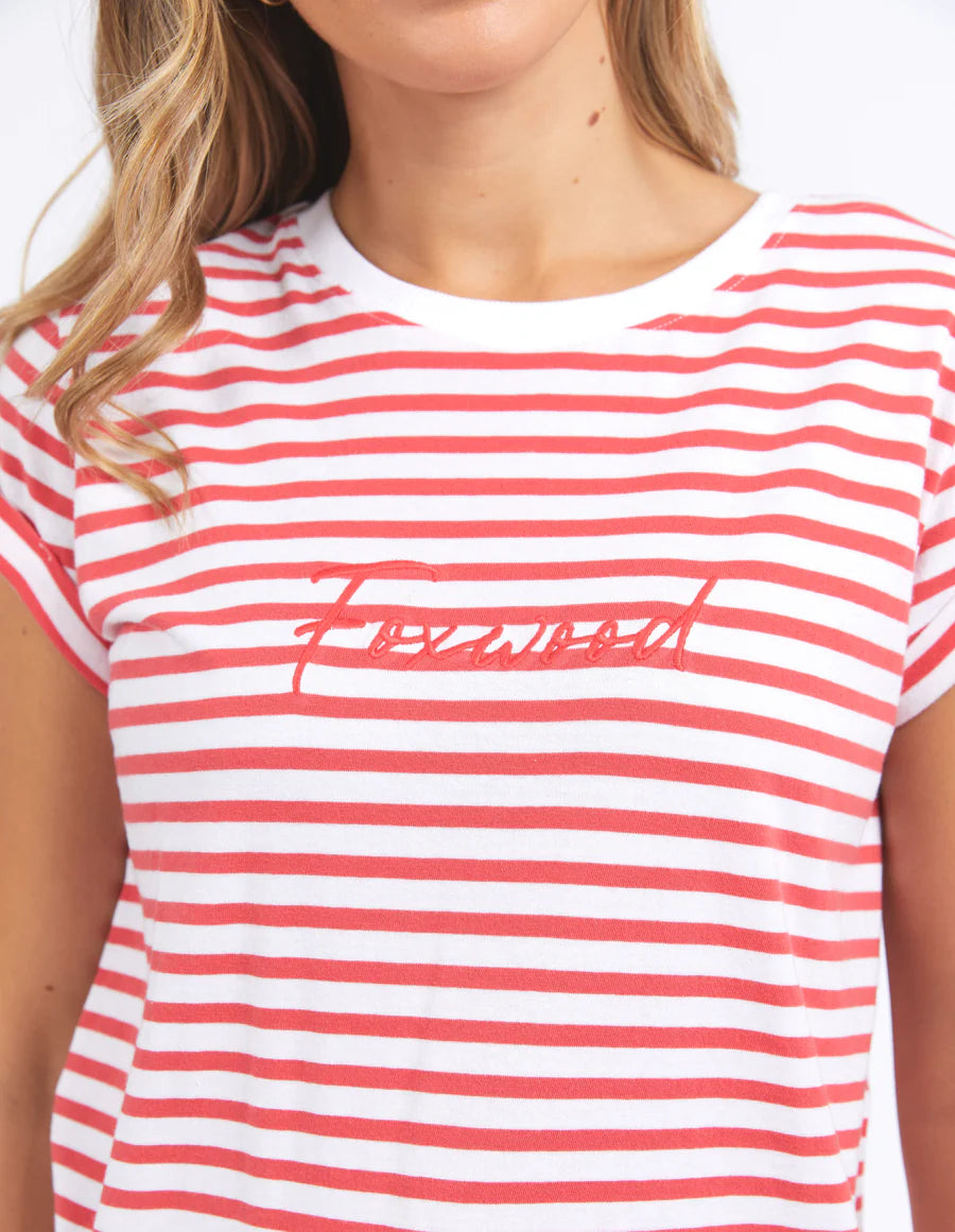 FOXWOOD SIGNATURE STRIPE TEE - CAYENNE & WHITE STRIPE - THE VOGUE STORE