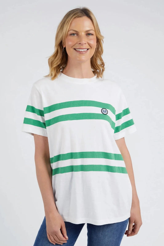 ELM ALLEGRA S/S TEE - WHITE & GREEN STRIPE - THE VOGUE STORE