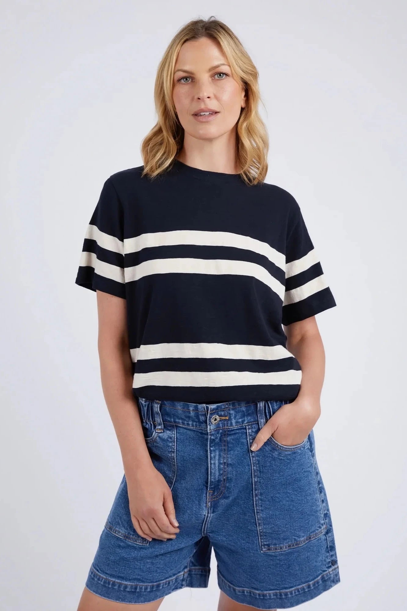 ELM ALLEGRA TEE S/S - NAVY AND WHITE STRIPE - THE VOGUE STORE