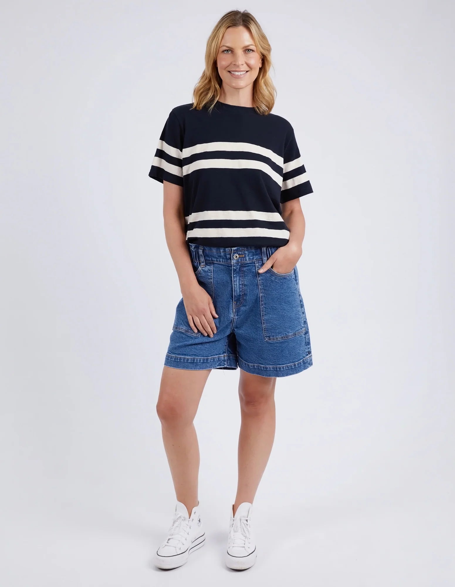 ELM ALLEGRA TEE S/S - NAVY AND WHITE STRIPE - THE VOGUE STORE