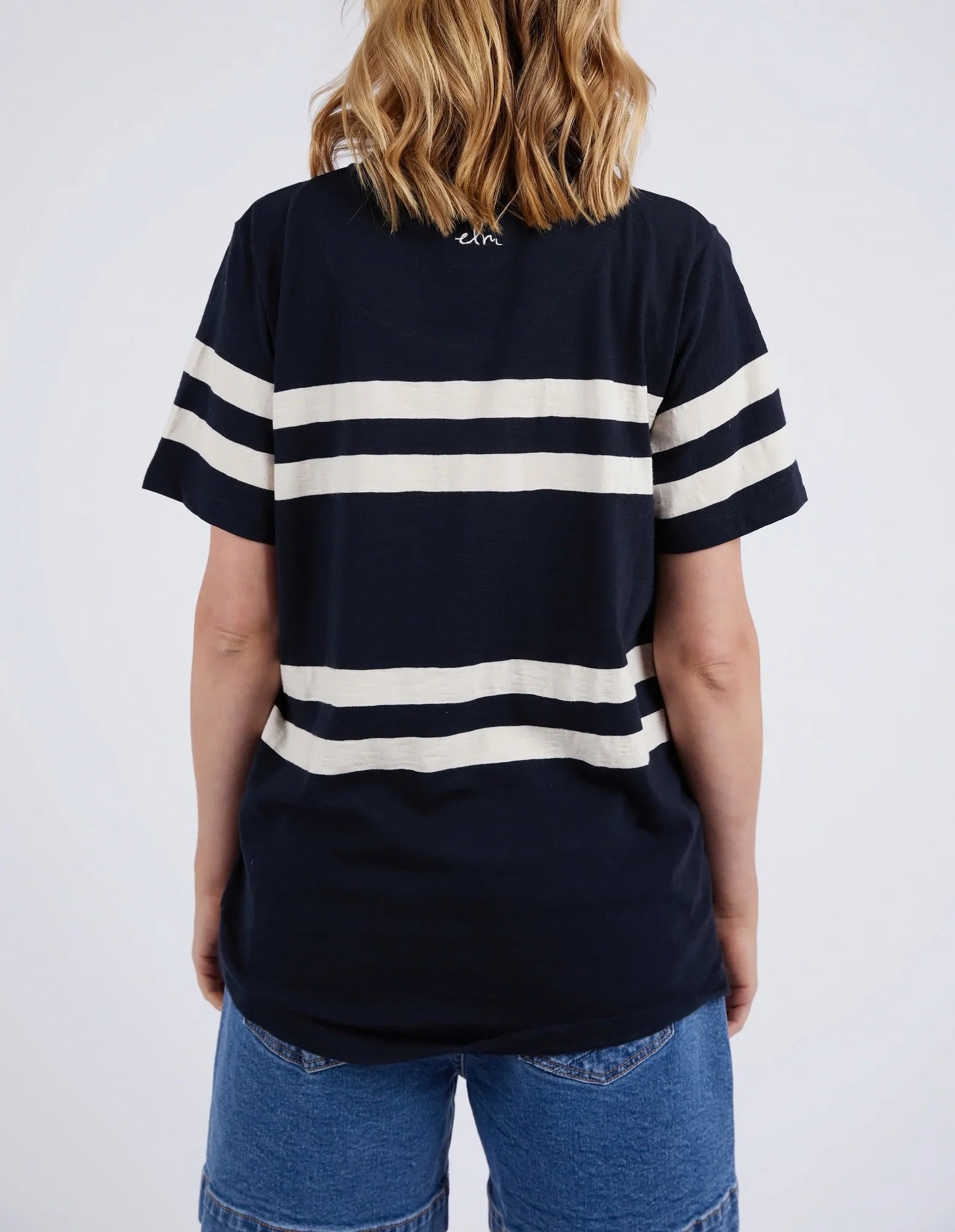 ELM ALLEGRA TEE S/S - NAVY AND WHITE STRIPE - THE VOGUE STORE