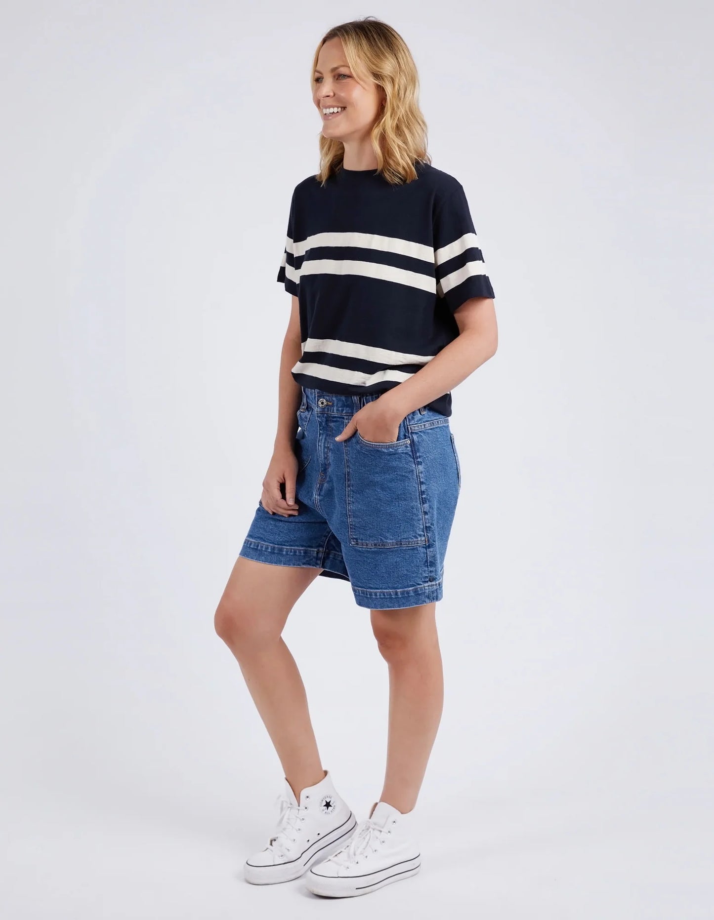 ELM ALLEGRA TEE S/S - NAVY AND WHITE STRIPE - THE VOGUE STORE