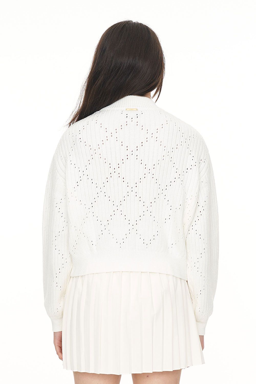 HUFFER DIAMOND KNIT BOMBER - CHALK - THE VOGUE STORE