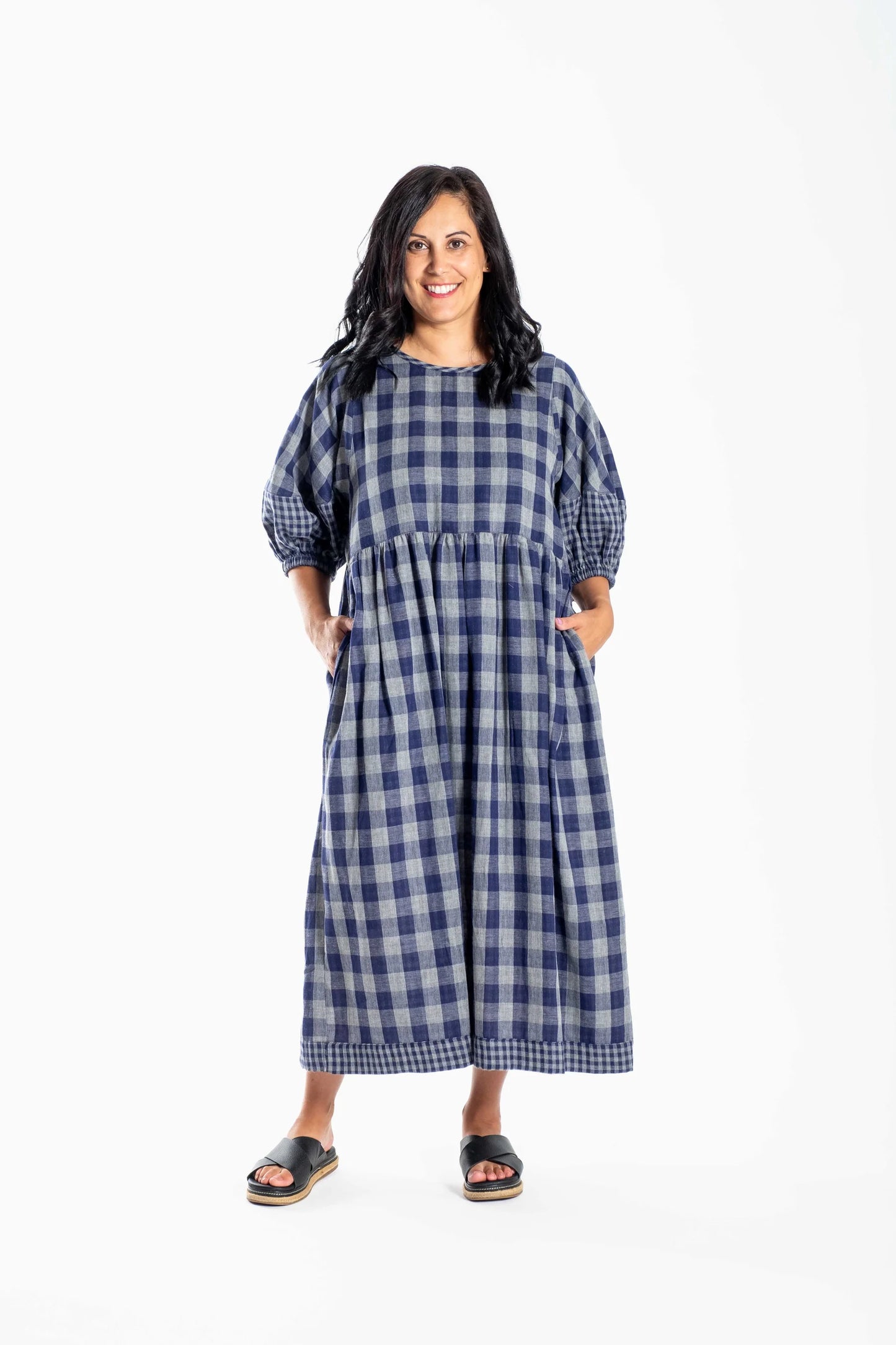 DEEANNE HOBBS BRIE DRESS - BLUE CHECK - THE VOGUE STORE