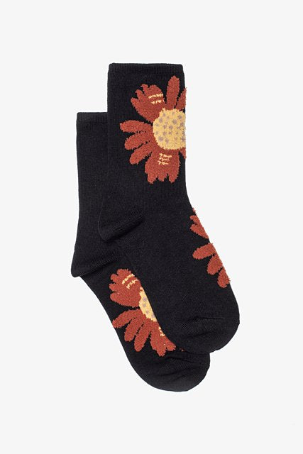 ANTLER TEDDY FLOWER SOCK - BLACK