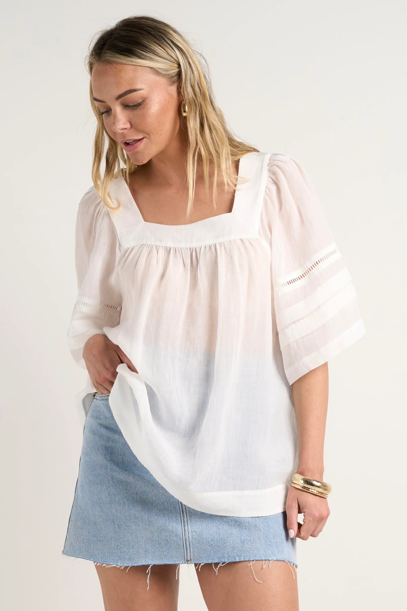 IVY & JACK CULTURED SQUARE NECK BOXY S/S TOP - IVORY - THE VOGUE STORE