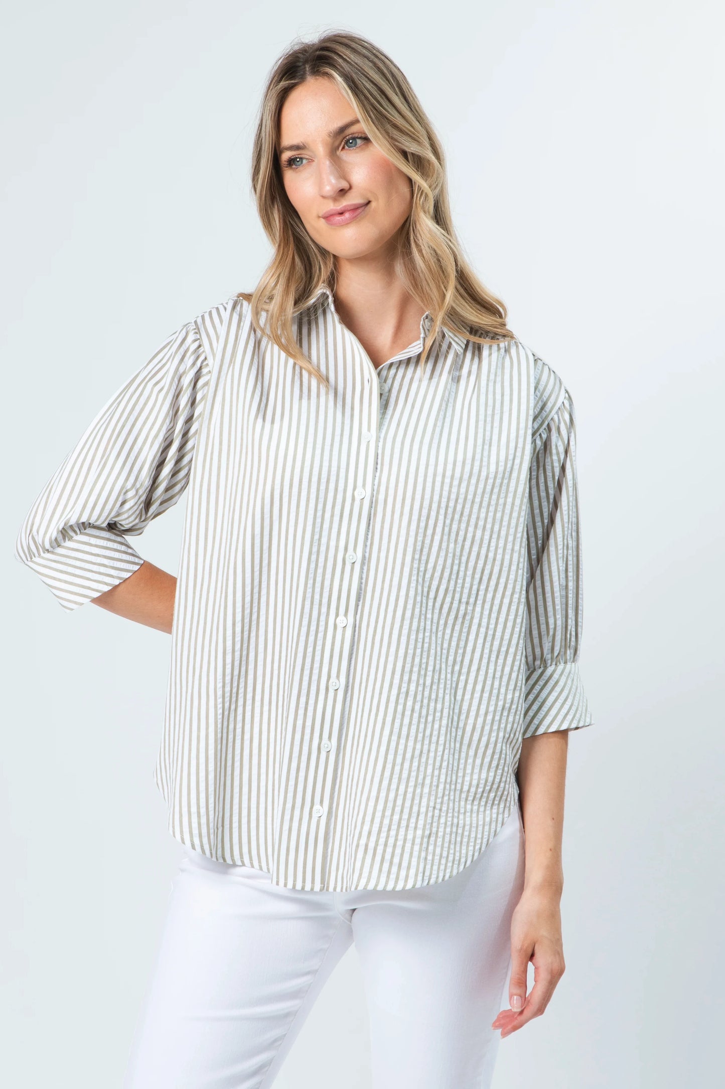 STELLA+ GEMMA DEEDEE SHIRT - MUSHROOM STRIPE - THE VOGUE STORE