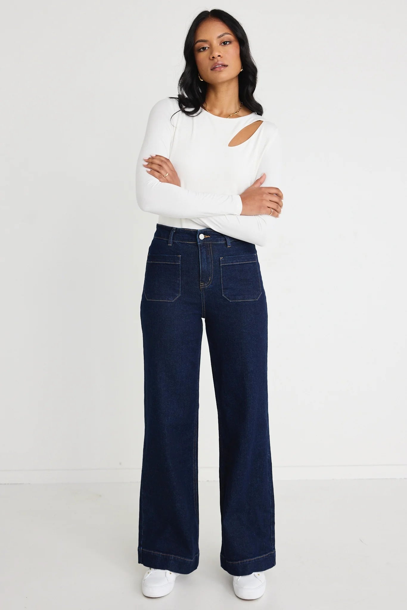 AMONG THE BRAVE ZOEY INDIGO HIGH RISE WIDE LEG POCKET JEAN - THE VOGUE STORE