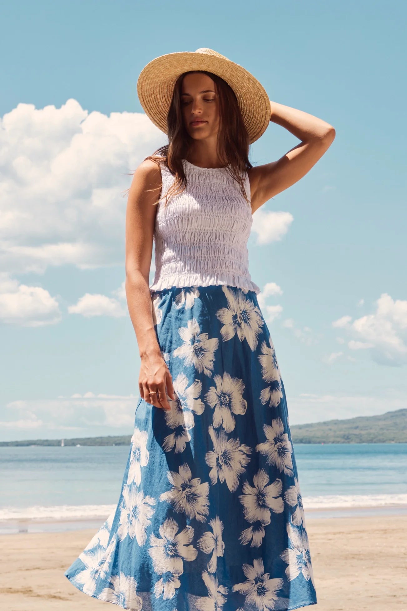 IVY + JACK HAVEN HIBISCUS LINEN FLOATY BIAS CUT MAXI SKIRT - THE VOGUE STORE