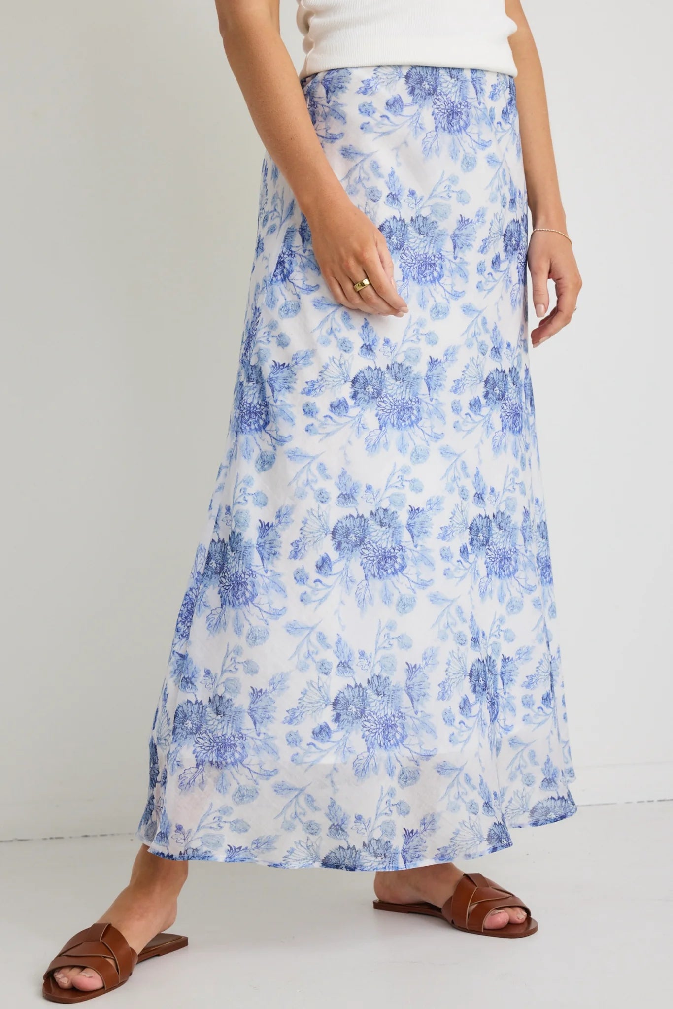 IVY & JACK HAVEN BLUE FLORAL BIAS CUT FLOATY MAXI SKIRT - THE VOGUE STORE