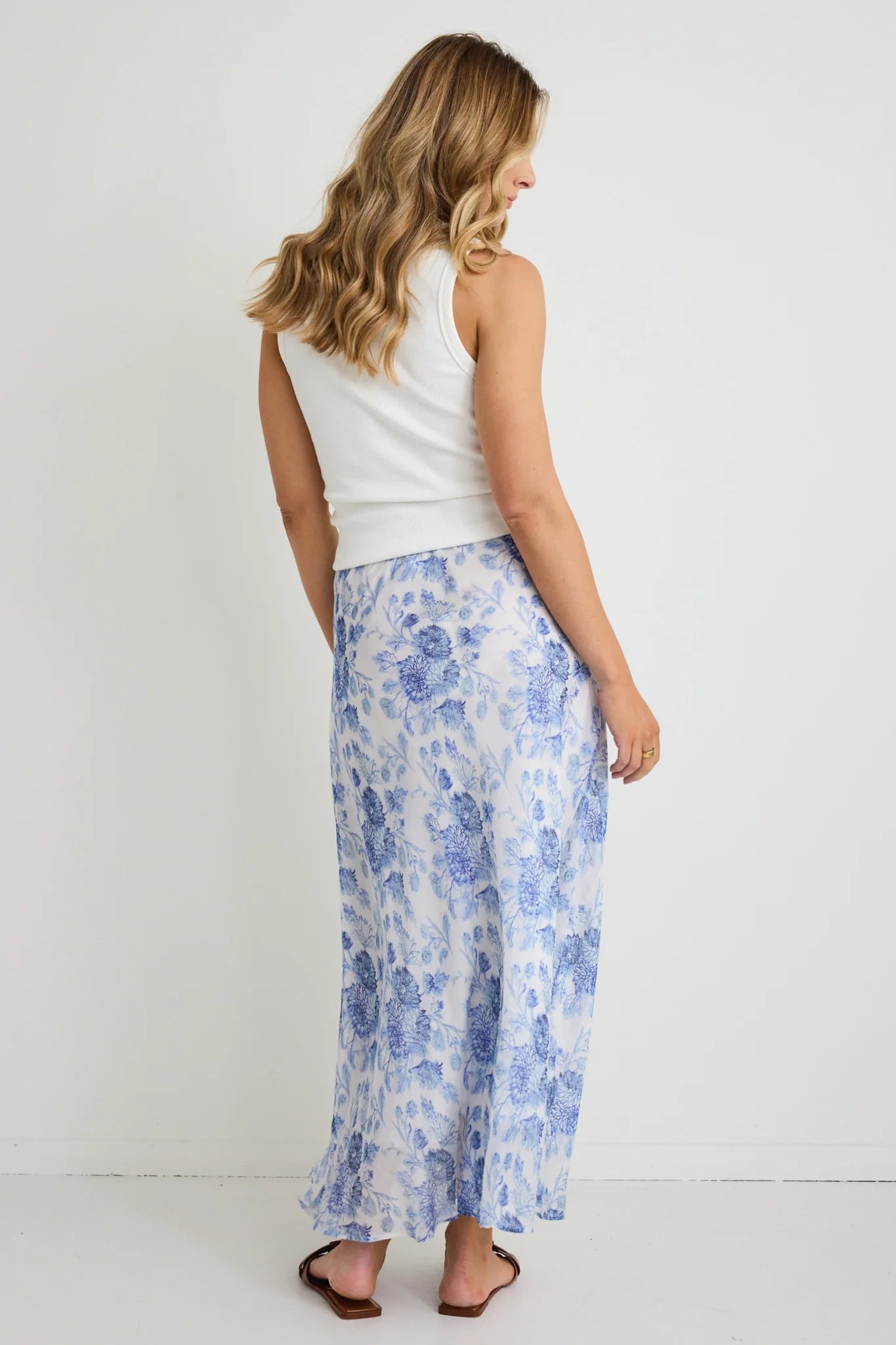 IVY & JACK HAVEN BLUE FLORAL BIAS CUT FLOATY MAXI SKIRT - THE VOGUE STORE