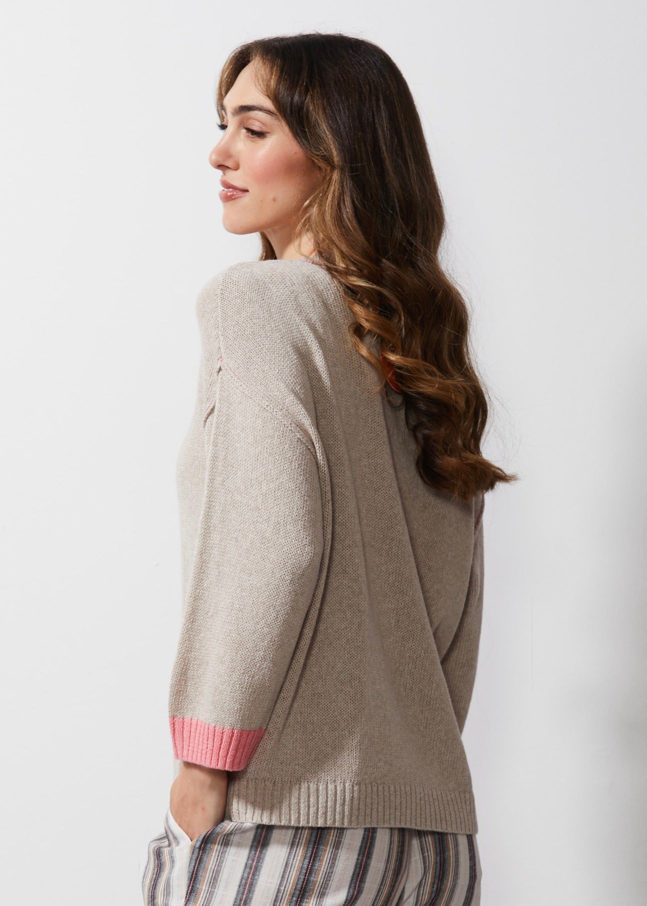 LD & CO CHUNKY LINEN CARDI - FLAX