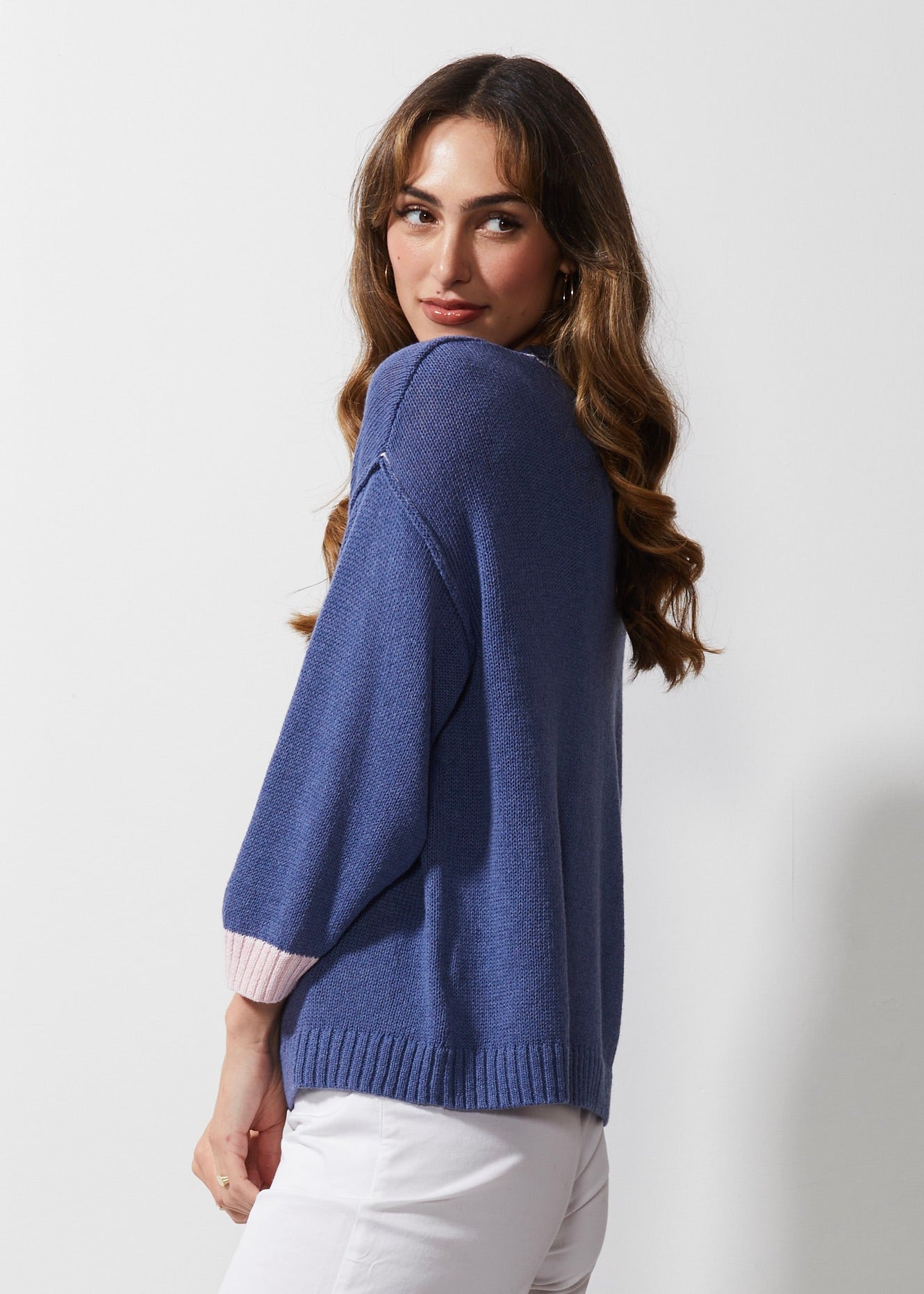 LD & CO CHUNKY LINEN CARDI - INDIGO - THE VOGUE STORE