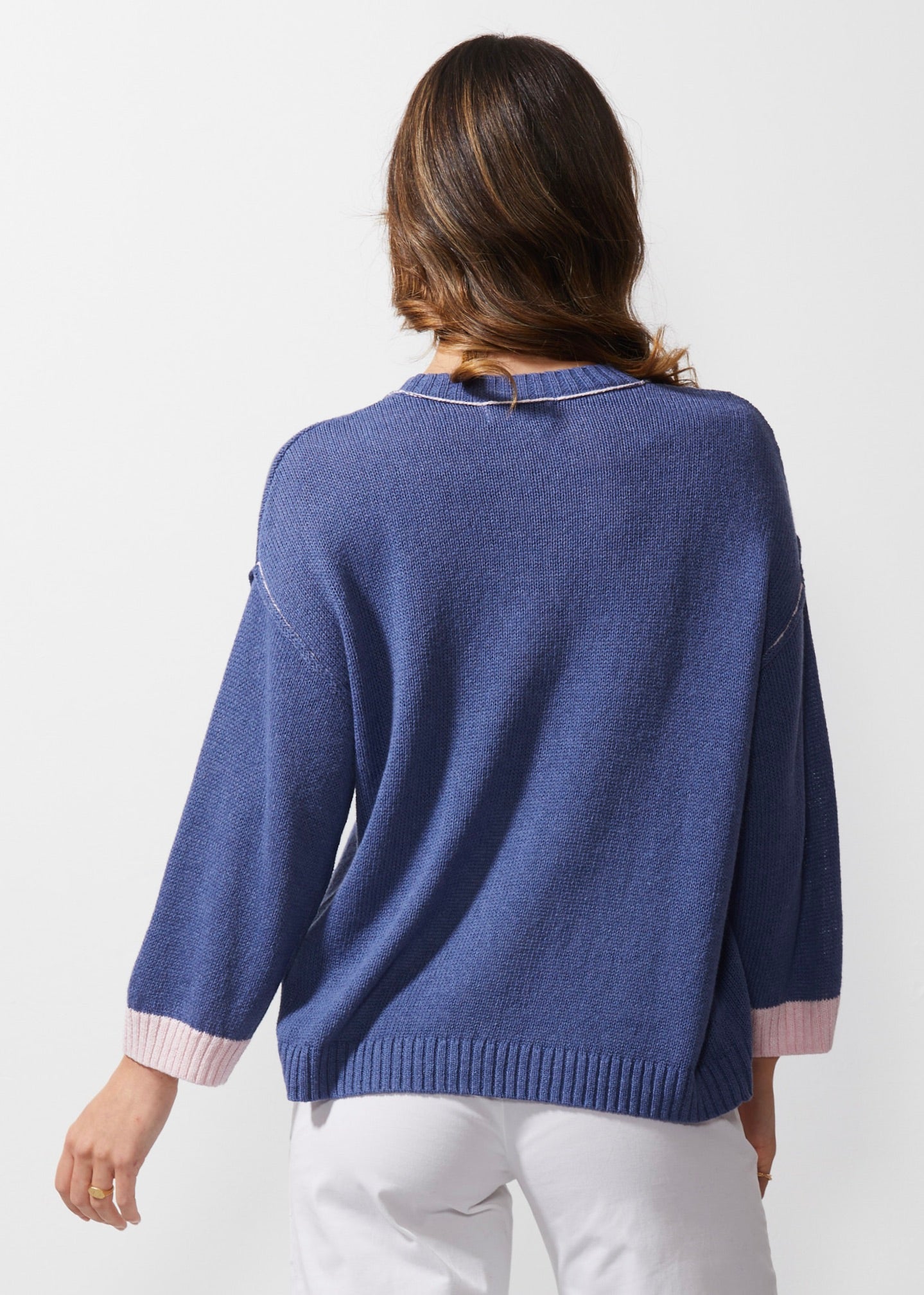 LD & CO CHUNKY LINEN CARDI - INDIGO - THE VOGUE STORE