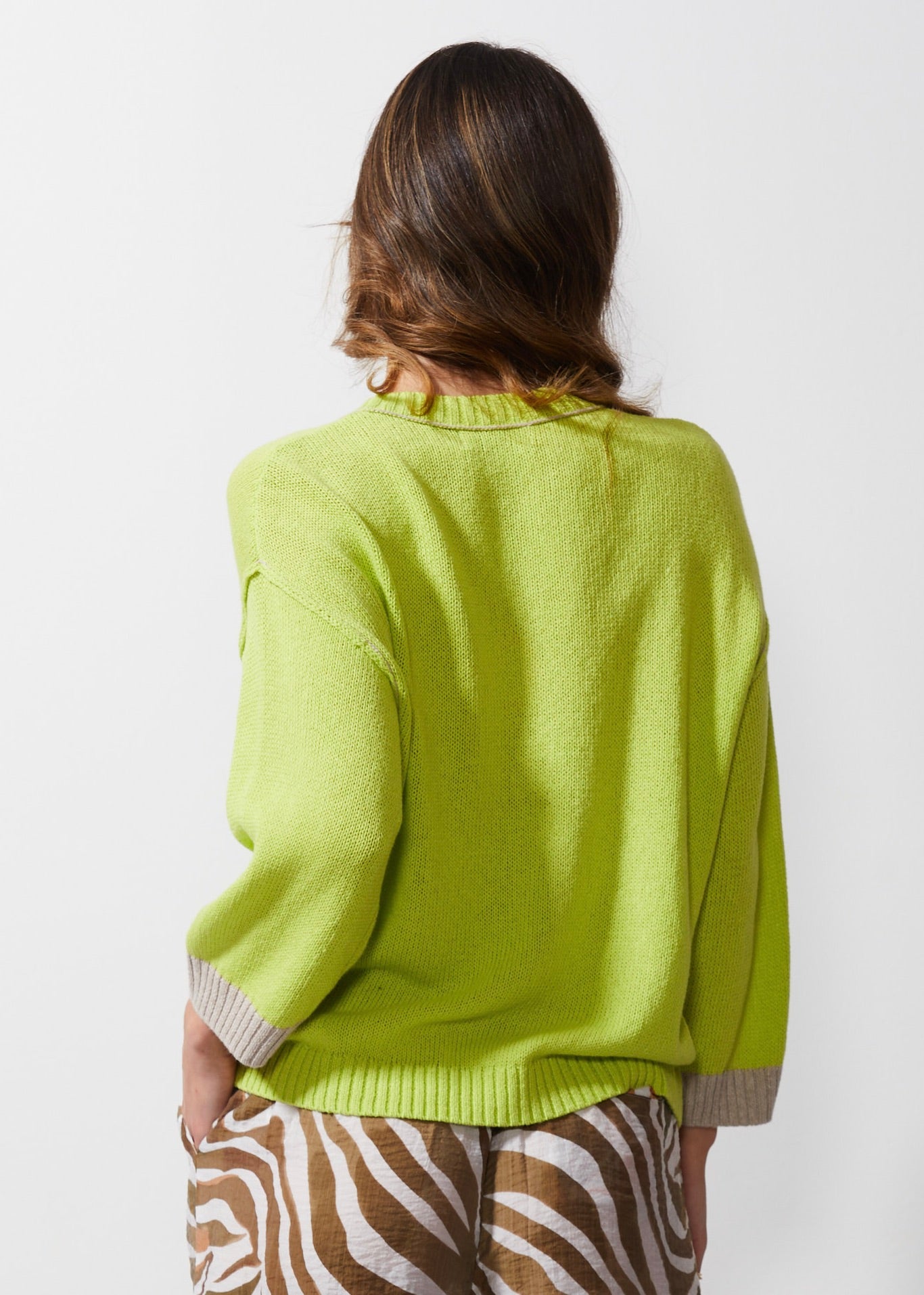 LD & CO CHUNKY LINEN CARDI - LIME - THE VOGUE STORE