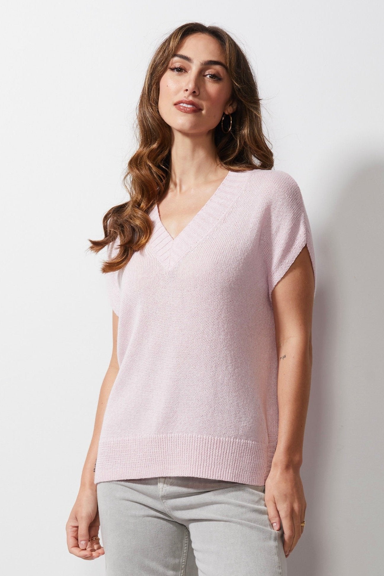 LD & CO CHUNKY LINEN VEST - PEONY - THE VOGUE STORE