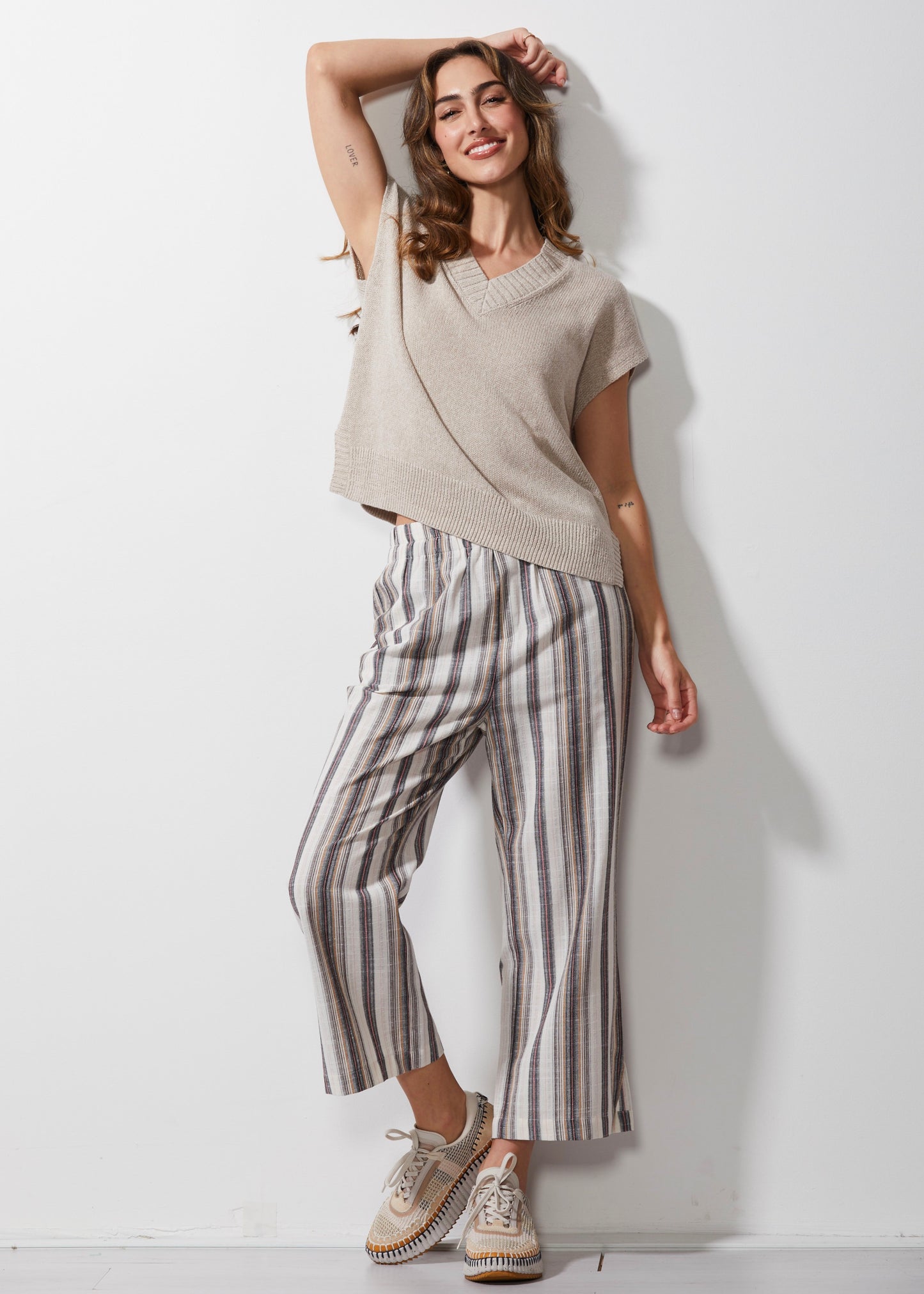 LD & CO COTTON PANT - NATURAL - THE VOGUE STORE