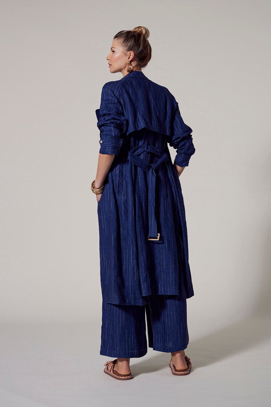 LOOBIES STORY CHIANTI TRENCH COAT - DENIM BLUE STRIPE - THE VOGUE STORE