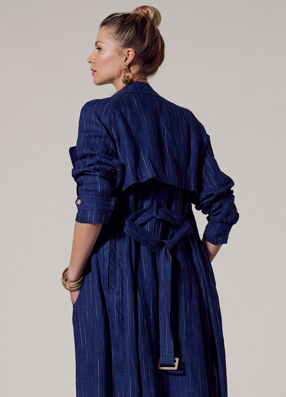 LOOBIES STORY CHIANTI TRENCH COAT - DENIM BLUE STRIPE - THE VOGUE STORE