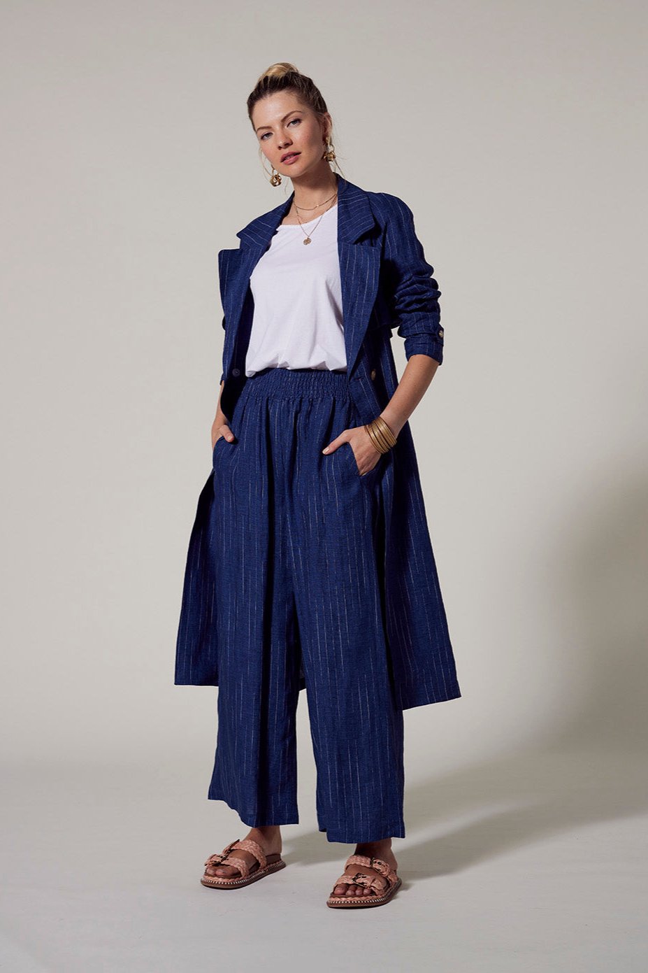 LOOBIES STORY CHIANTI PANT - DENIM BLUE STRIPE - THE VOGUE STORE