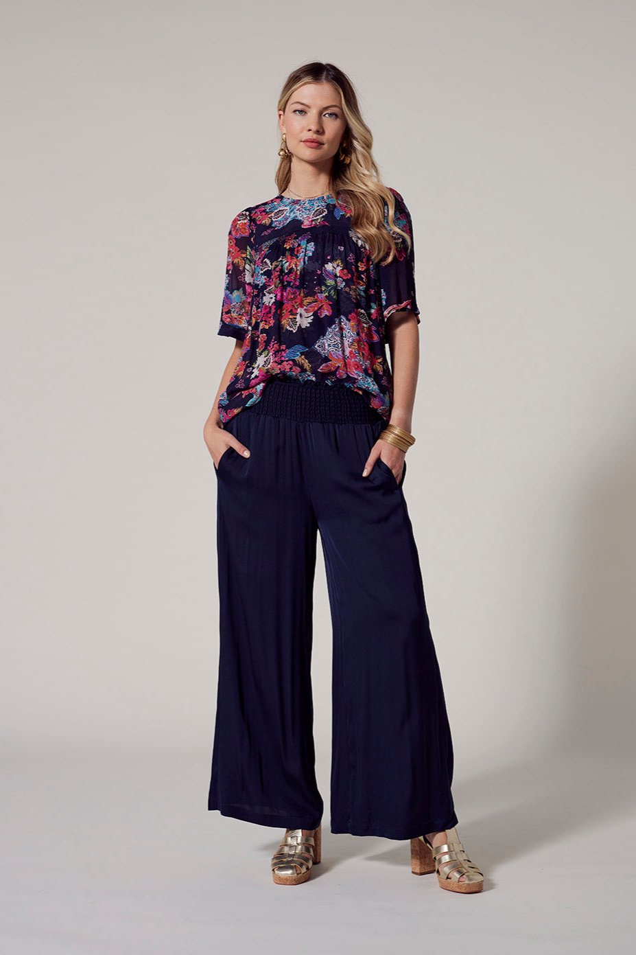 LOOBIES STORY MATERA FLOATY TOP - INDIGO MULTI - THE VOGUE STORE