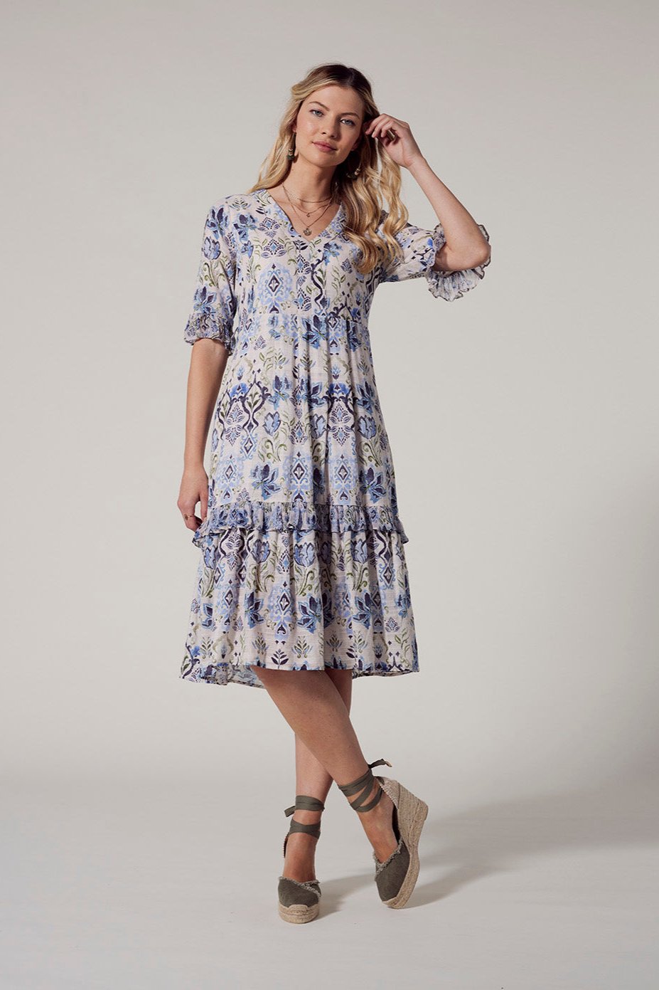 LOOBIES STORY LUCCA DRESS - BONE MULTI - THE VOGUE STORE