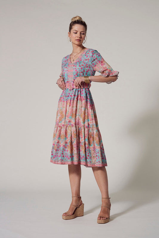 LOOBIES STORY RAVELLO DRESS - AQUA MULTI - THE VOGUE STORE