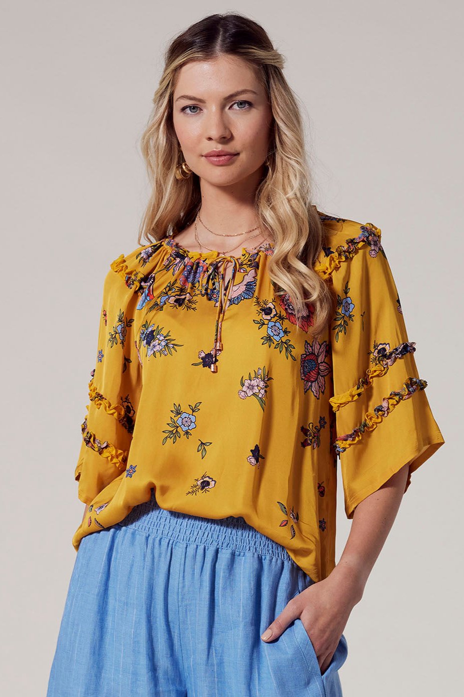 LOOBIES STORY GALA BLOUSE - GOLD MULTI - THE VOGUE STORE