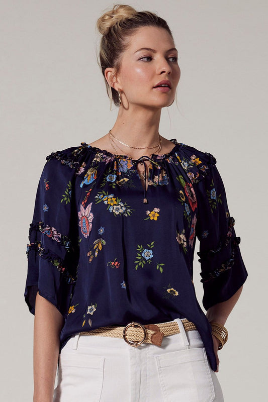 LOOBIES STORY GALA BLOUSE - INDIGO MULTI - THE VOGUE STORE