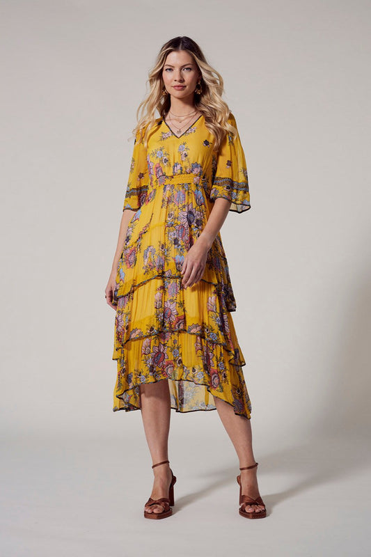 LOOBIES STORY GALA LAYERED DRESS - GOLD MULTI - THE VOGUE STORE