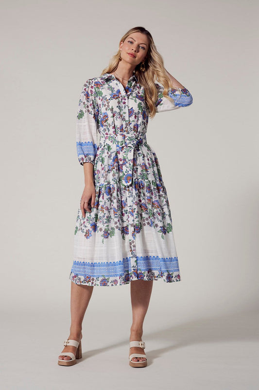 LOOBIES STORY CALLIOPE SHIRT  DRESS - WHITE MULTI - THE VOGUE STORE