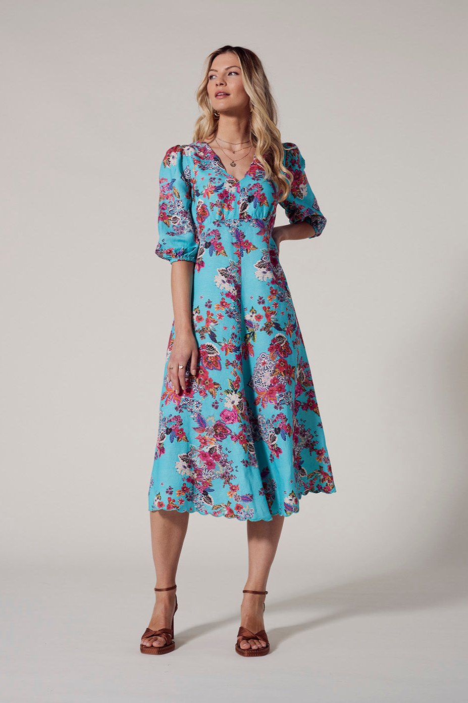 LOOBIES STORY MATERA MIDI DRESS - AQUA MULTI - THE VOGUE STORE