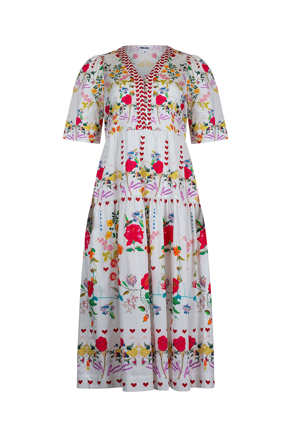 LOOBIES STORY HARMONIA MIDI DRESS - WHITE MULTI - THE VOGUE STORE