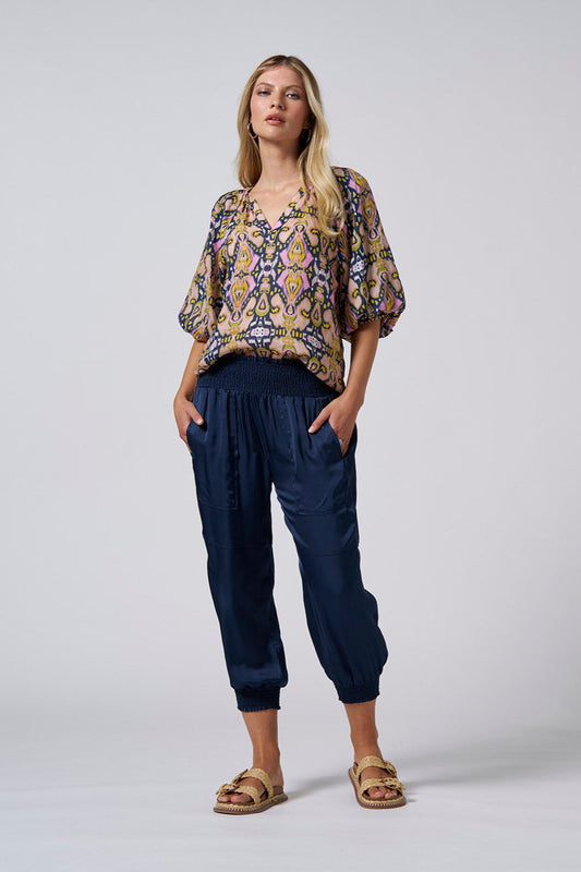 LOOBIES STORY MIRA BLOUSE - INDIGO MULTI - THE VOGUE STORE