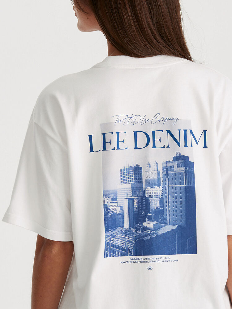 LEE CITYSCAPE BAGGY TEE - OPTIC WHITE - THE VOGUE STORE