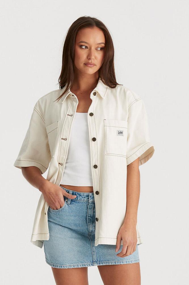 LEE DENIM BOXY SHIRT - MILK - THE VOGUE STORE