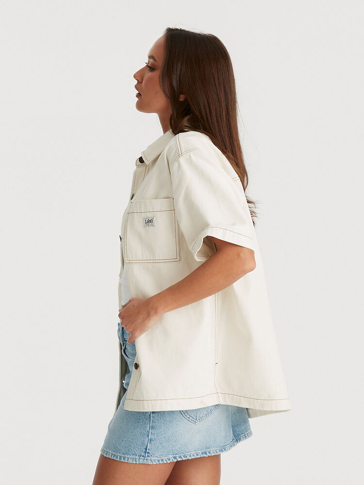 LEE DENIM BOXY SHIRT - MILK - THE VOGUE STORE