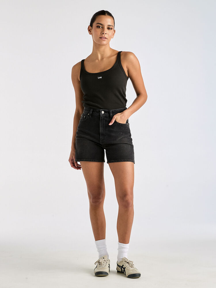 LEE HIGH MOM SHORT - BLACK MIST - THE VOGUE STORE