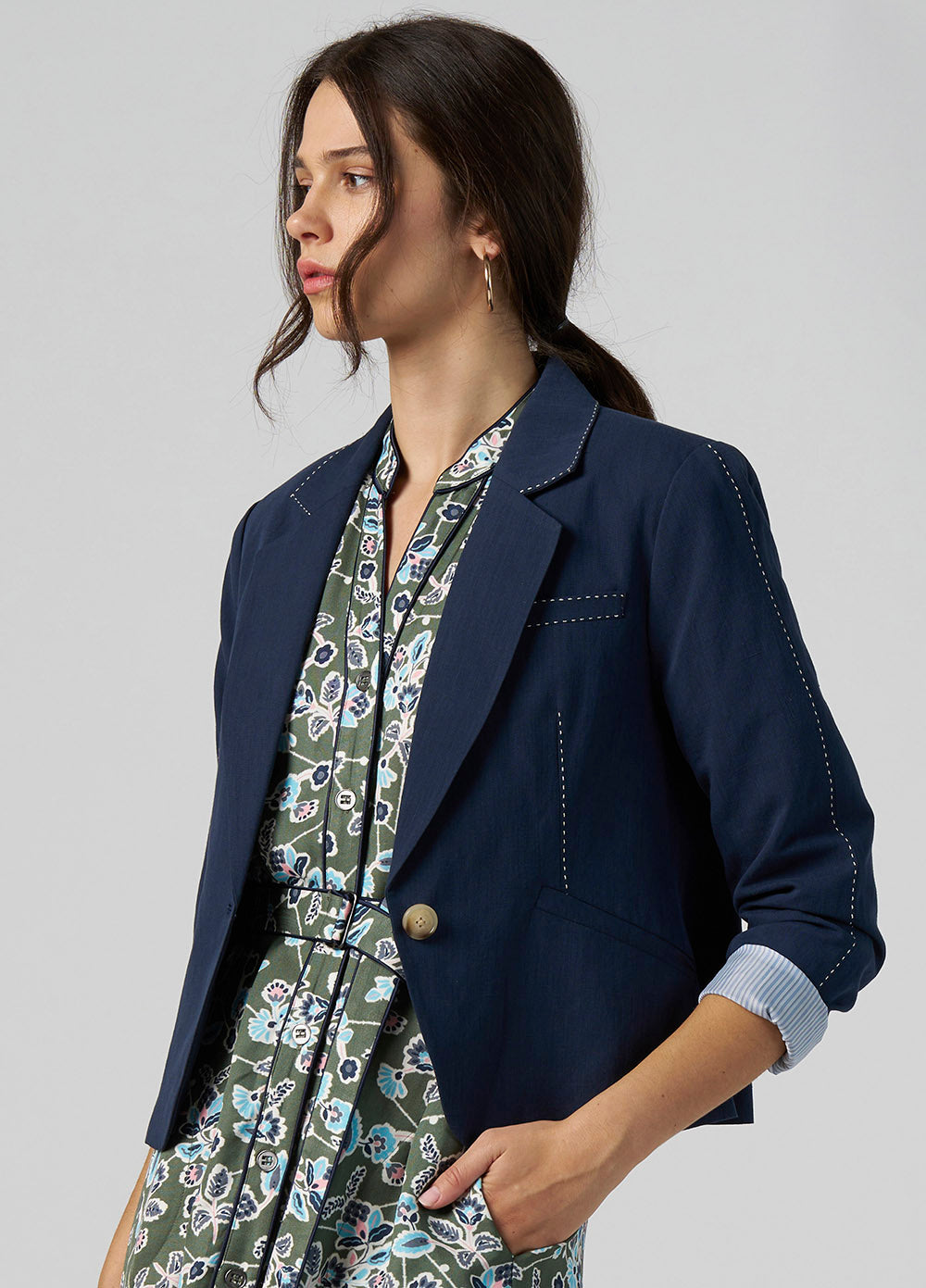 MADLY SWEETLY DART JACKET - NAVY - THE VOGUE STORE