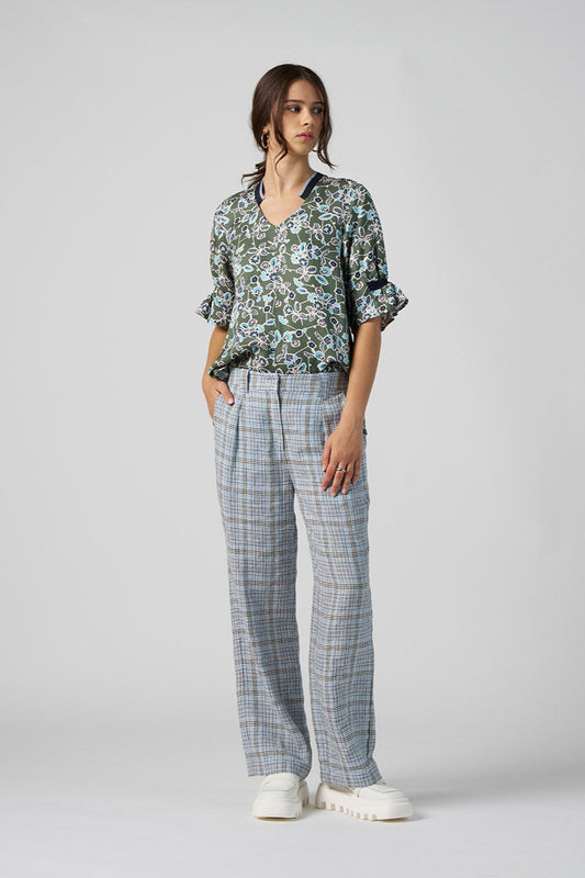 MADLY SWEETLY CHECKED IN PANT - BLUE - THE VOGUE STORE