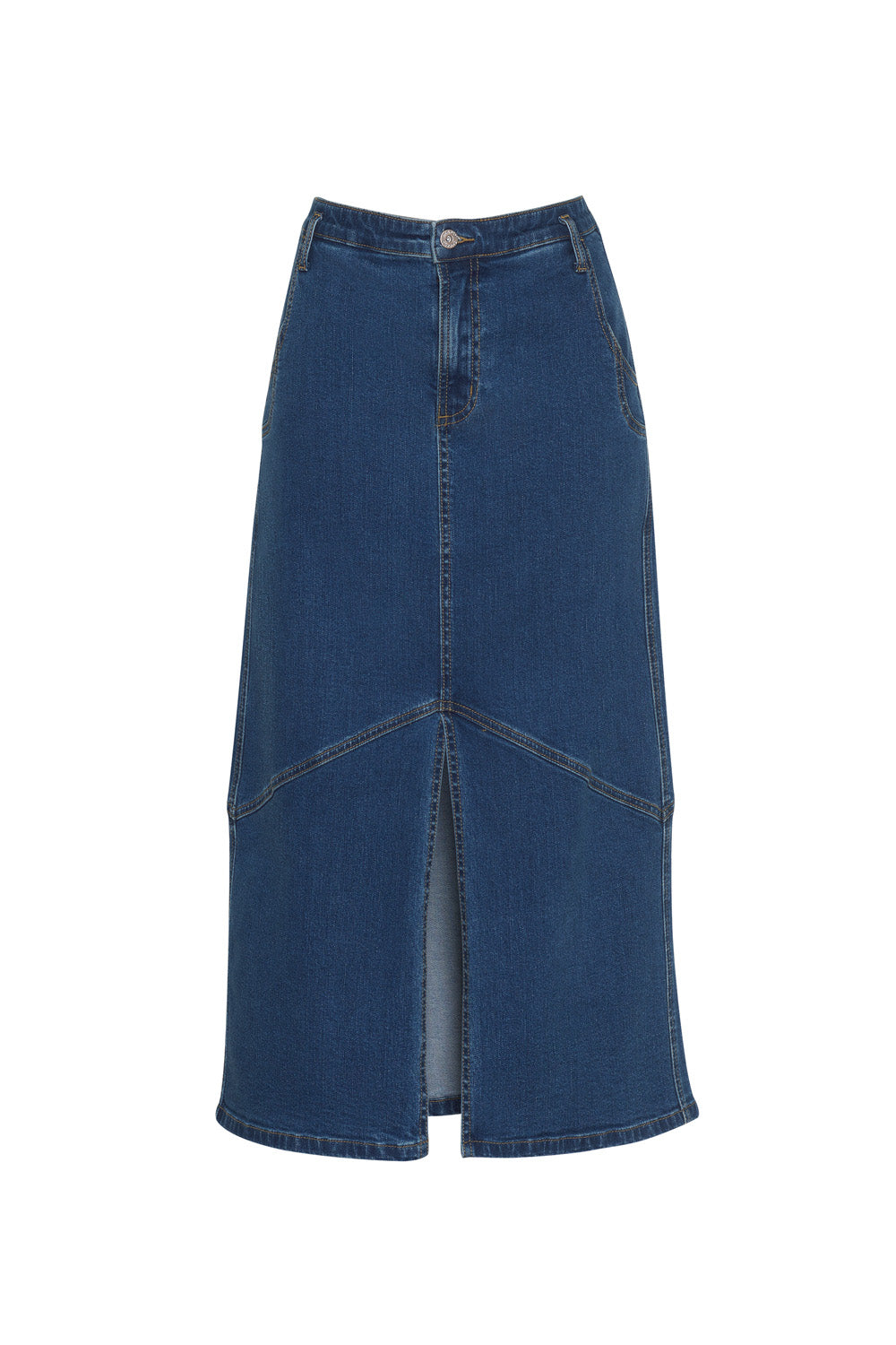 MADLY SWEETLY MOTO DENIM SKIRT - MID WASH DENIM - THE VOGUE STORE