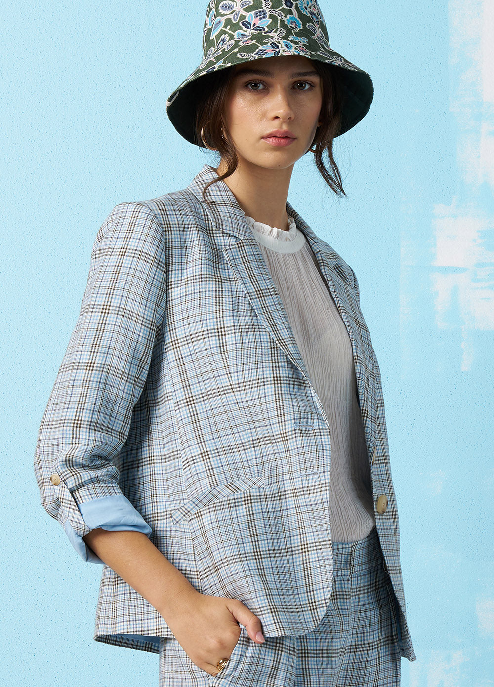 MADLY SWEETLY CHECKED IN BLAZER - BLUE - THE VOGUE STORE